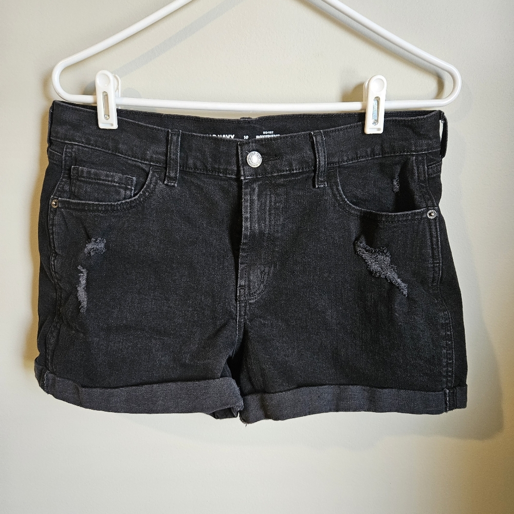 Old Navy Black Denim Mid-Rise Boyfriend Shorts size 10